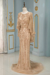 Batwing Sleeve Mother of the Bride Dress Beaded Bateau Neck Formal Dress